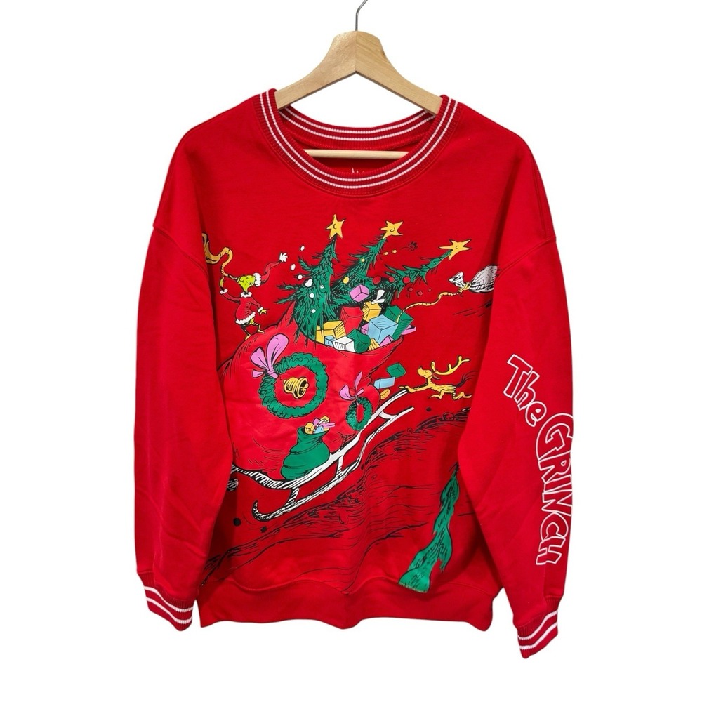 The Grinch Christmas Graphic Ugly Sweater Womens XL Red Sweatshirt Pullover